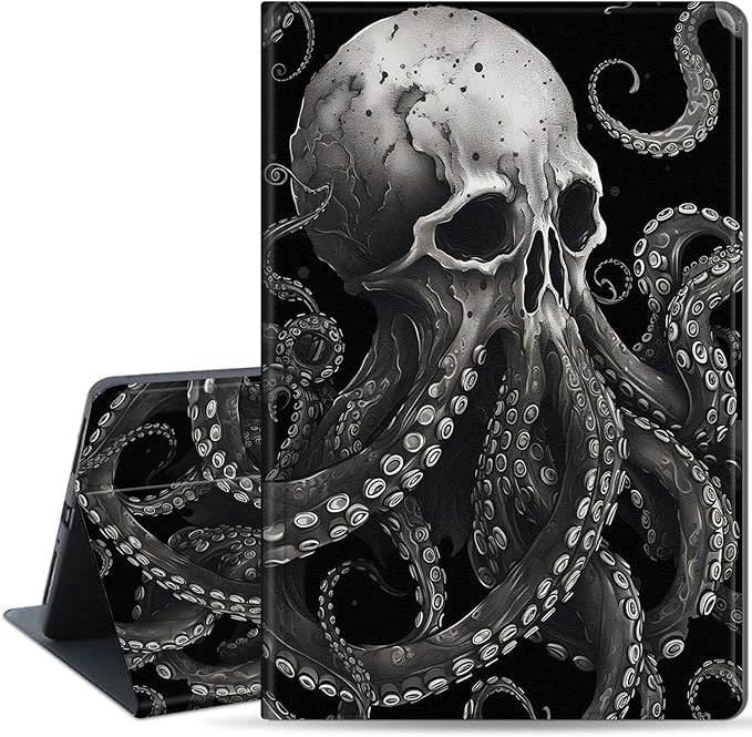 Slim Case for Samsung Galaxy Tab S10 FE / S9 FE 5G 10.9" & Tab S9 11", PU Leather Protective Cover, Multi-Angle Stand, Auto Sleep/Wake, Skeleton Octopus