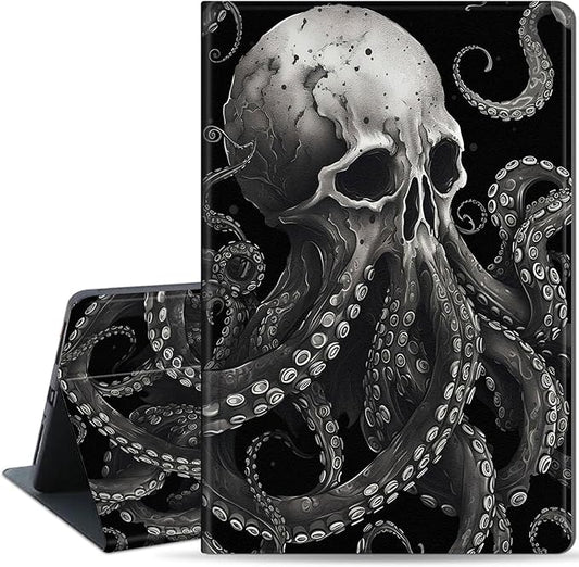 Slim Case for Samsung Galaxy Tab S10 FE / S9 FE 5G 10.9" & Tab S9 11", PU Leather Protective Cover, Multi-Angle Stand, Auto Sleep/Wake, Skeleton Octopus