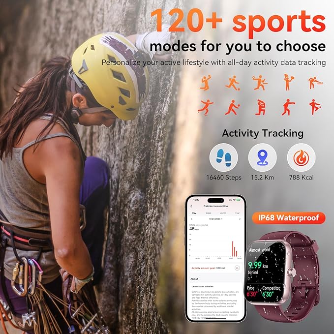 Smart Watch with Alexa Built-in, 1.83" HD Touchscreen, Bluetooth Calling Fitness Tracker, Health Monitor Heart Rate/Sleep Tracking, IP68 Waterproof, 120+ Sports Modes for Android iPhone (Red)