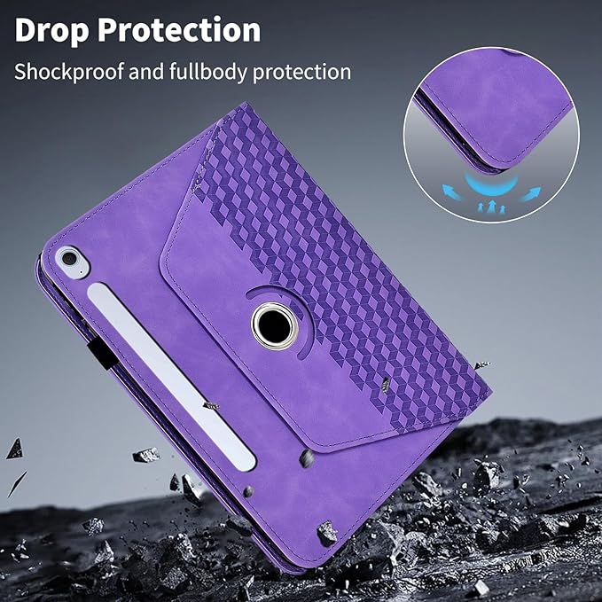 Case for Samsung Galaxy Tab S10 FE Plus 13.1 Inch 2025 (SM-X620/X626),360 Degree Rotating PU Leather Folio Protective Cover with Auto Sleep/Wake,Card Holder&Shoulder Strap for Woman Man,Purple