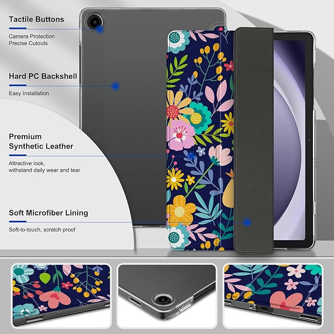 DONGKE Case for Samsung Galaxy Tab A9+/A9 Plus 11 inch 2024 2023 (SM-X210/X216/X218), Slim Stand Hard PC Translucent Back Shell Smart Cover, Auto Wake/Sleep - Colorful Florals