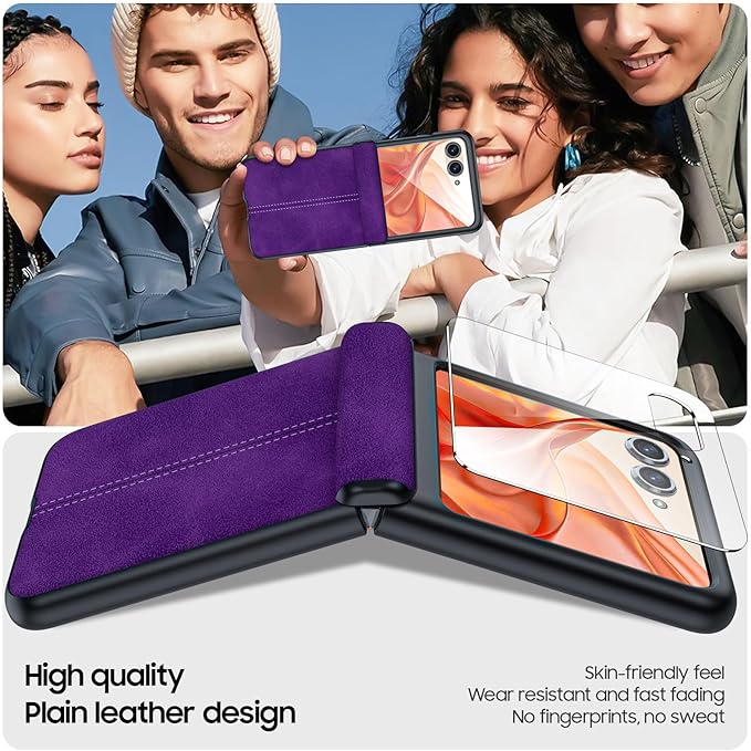 for Motorola Razr 2024 Case/Razr 2025 Case, Built-in Screen Protector & Hinge Protection & Ultra Thin PU Leather Matte PC Shockproof Phone Cover Smartphone Case for Moto Razr 2024/2025 (Purple)