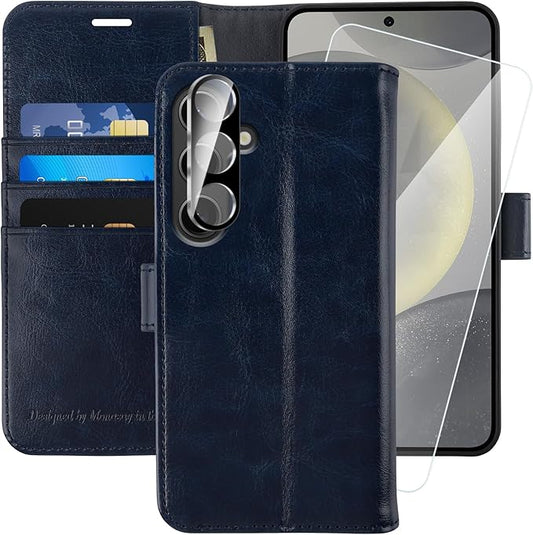 MONASAY Wallet Case Fit for Samsung Galaxy S24+ Plus 5G, [Lens & Glass Screen Protector Included] [RFID Blocking] Flip Folio Leather Cell Phone Cover with Credit Card Holder，6.7 inch, Blue