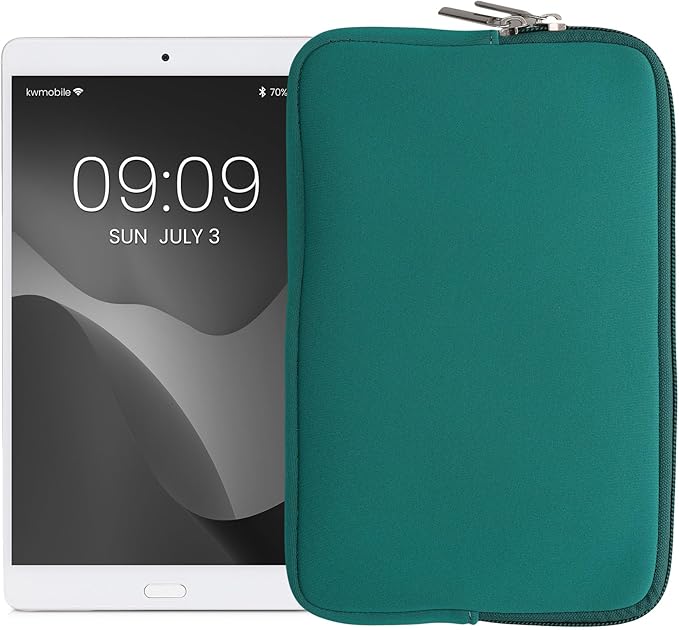kwmobile Neoprene Pouch Compatible with 8"-8,4" Tablet - Universal Sleeve Case Cover with Zipper for Tablet - Petrol