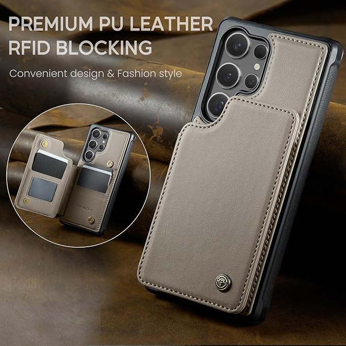 Vinich for Samsung Galaxy S25 Ultra Wallet Case with Card Holder, RFID Blocking Credit Slots Kickstand Shockproof Phone Cover for Women Men, Gray