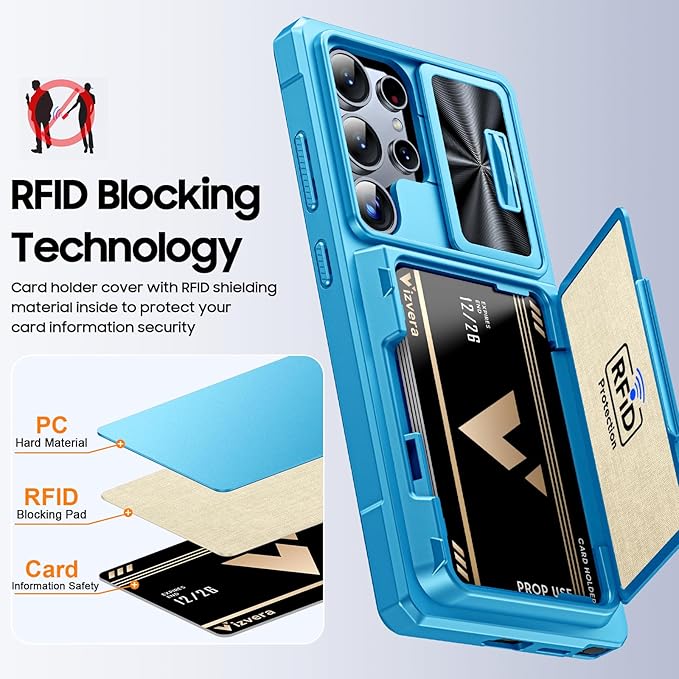 for Samsung Galaxy S25 Ultra Case Wallet with RFID [Cards Holder][Camera Cover][Edge Raised] Full Body Shockproof Silicone Protective Phone Case for Galaxy S25 Ultra 6.9" 2025 (Lake Blue)