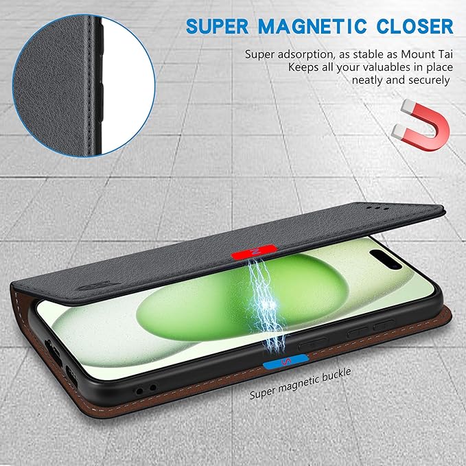 ZZXX for iPhone 15 Plus Wallet Case with [RFID Blocking] Card Slot Stand Strong Magnetic Leather Flip Fold Protective Phone Case for iPhone 15 Plus Case Wallet(Grey-6.7 inch)