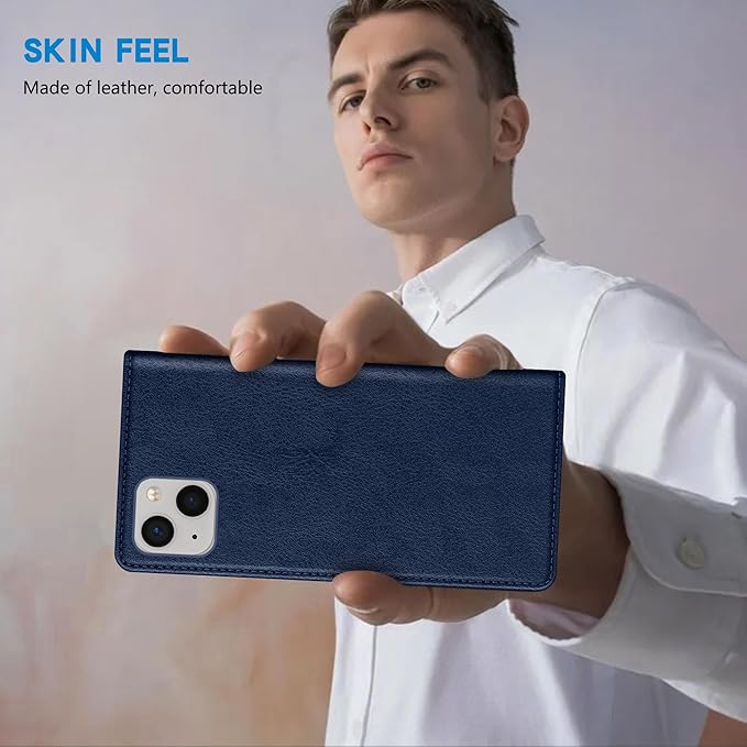 ZZXX for iPhone 15 Wallet Case with [RFID Blocking] Card Slot Stand Strong Magnetic Leather Flip Fold Protective Phone Case for iPhone 15 Case Wallet(Blue-6.1 inch)