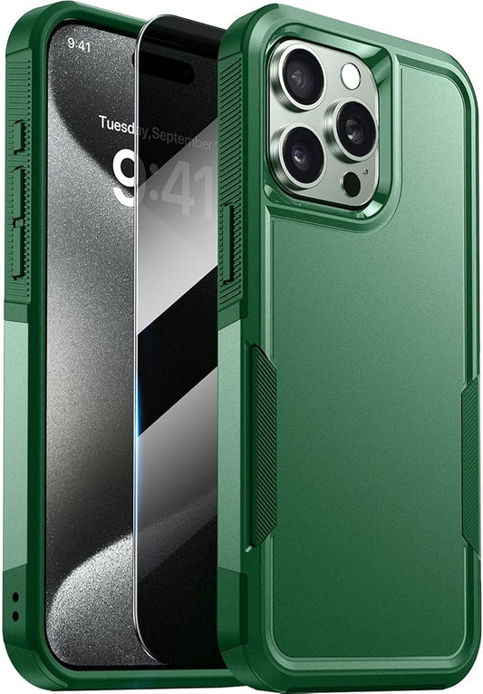 Diaclara Designed for iPhone 15 Pro Max Case, [with Privacy Screen Protector] [Anti Spy] [Military Grade Drop Protection] Heavy Duty Full-Body Shockproof Phone Case, Green