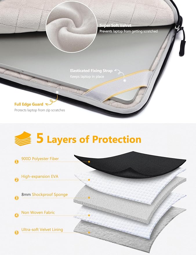 HYZUO 15-16 Inch Laptop Bag Sleeve for MacBook Pro 16 M4 M3 M2 M1 2025-2019, 15" Surface Book, Notebook Case for 15" 15.6" Dell HP Lenovo ThinkBook Asus Acer Samsung Huawei, Black