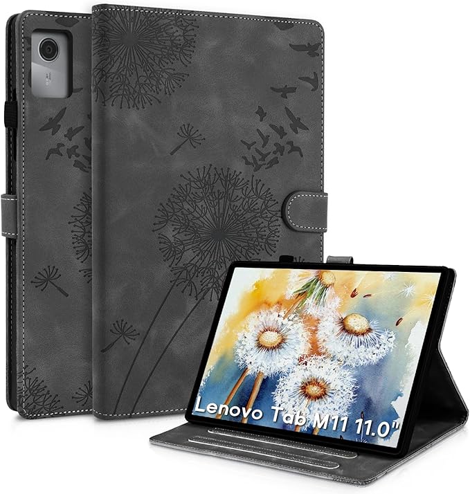Tablet Cover for Lenovo Tab M11 TB-330FU, Dandelion Design with Kickstand for Pencil Holder, Magnetic Closure, Compatible with Lenovo Tablet K11 TB-330XU / M11 11 Inch Case Black