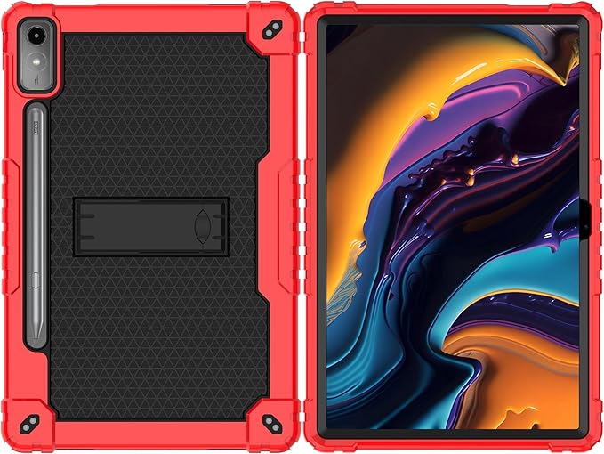 Heavy-Duty Drop-Proof Shockproof Hybrid Kids Protective Case for Lenovo Tab P12/Xiaoxin Pad Pro 12.7" Tablet TB370FU/TB371FC (Red/Black)