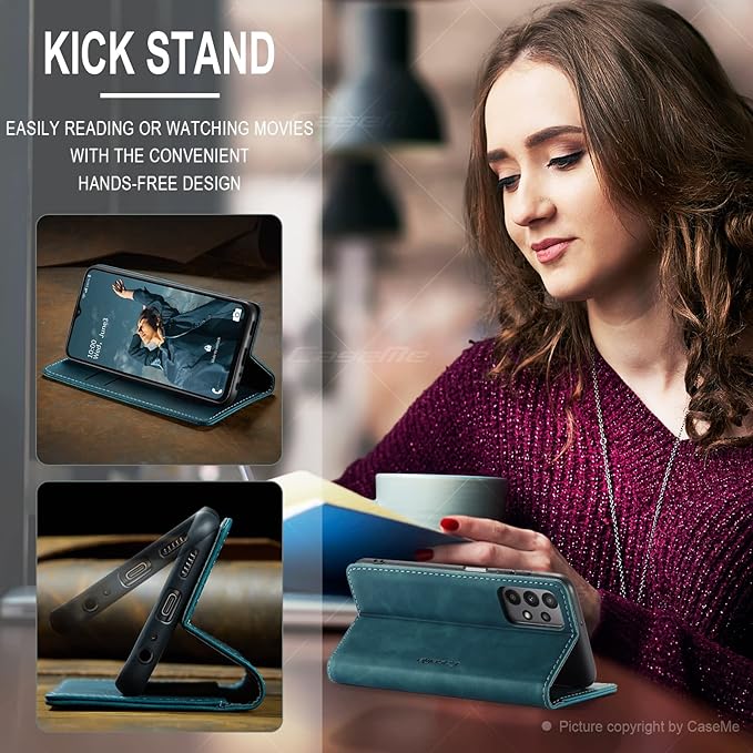 for Samsung Galaxy A23 5G/4G Case, Flip Wallet Leather Case with Card Holder Magnetic Closure Shockproof Kickstand Protective Phone Cases Cover for Samsung A23,Blue-Green