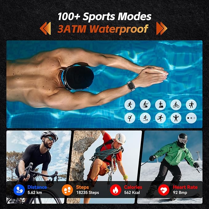 Smart Watches for Men (Answer/Make Calls), 1.96" Fitness Smart Watch with Heart Rate/Blood Oxygen/Sleep Monitor/100+ Sport Modes, 3ATM Waterproof Smartwatch Mens Watches for Android and iPhone