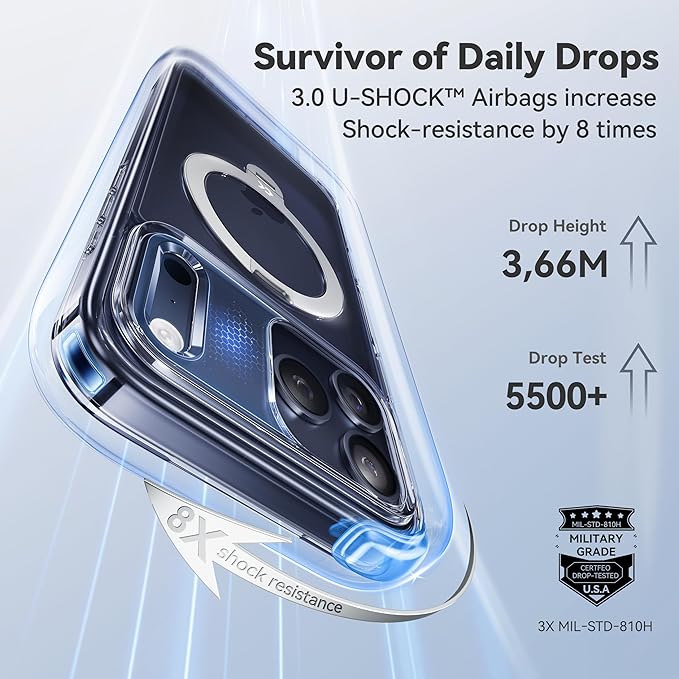 CASEKOO Clear Designed for iPhone 17 Pro Case with 360 Spin Magnetic Stand [Fit for MagSafe][17FT Military Protection] Slim Polished for iPhone 17 Pro Case with Stand 6.3'', Clear