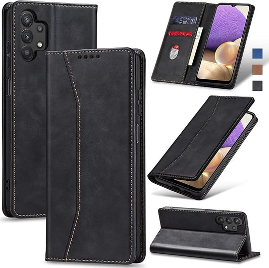 Jasonyu Flip Wallet Case for Samsung Galaxy A32 5G,Leather Magnetic Folio Cover with Card Holder,Kickstand - TPU Shockproof Durable Protective Phone Case,Black