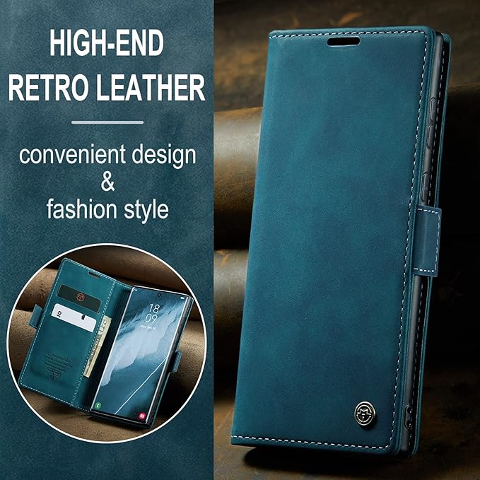 SINIANL for Samsung Galaxy S24 Ultra Case Wallet, Leather Book Folding Flip Cover with Kickstand Card Holders Slots Leather Case for Galaxy S24 Ultra Blue