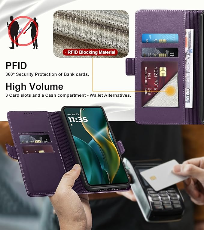 Wallet Flip Case for Moto G 5G (2025) - [RFID Blocking] Luxury PU Leather Card Holder Magnetic Phone Cover with Kickstand,Shockproof Protective Case,Purple