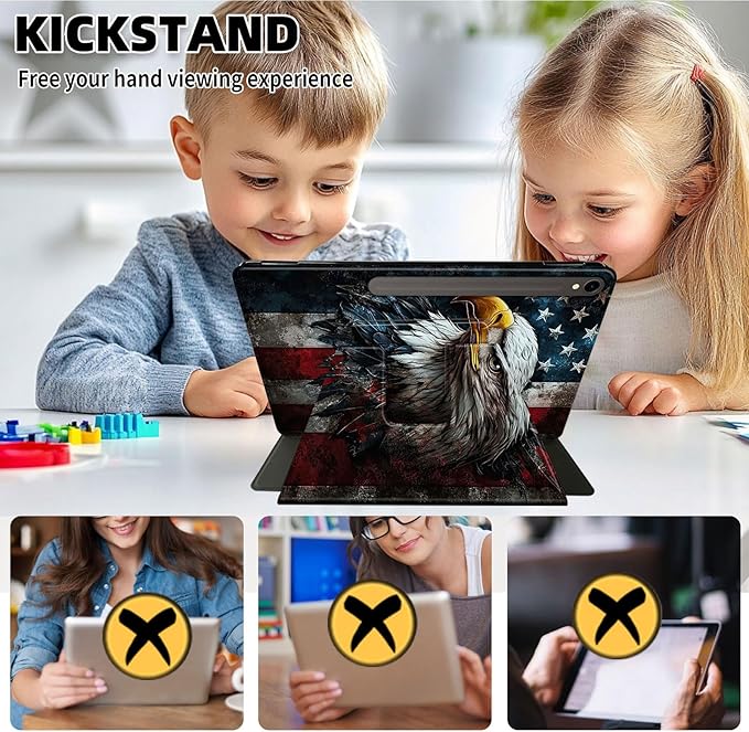 Case for Samsung Galaxy Tab S10 FE / S9 FE 5G 10.9 inch & Tab S9 11 inch, PU Leather 360° Rotating Stand Cover, Auto Sleep/Wake, Folio Smart Protective Cover, American Flag Eagle