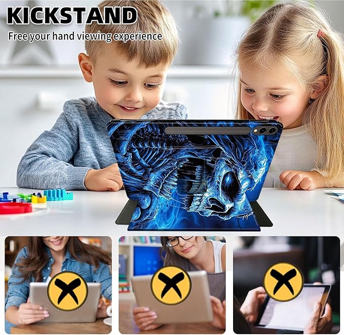Case for Samsung Galaxy Tab S10 Ultra/Tab S9 Ultra 14.6-Inch, 360 Degree Rotating Folio Stand Smart Cover for Galaxy Tab S10 Ultra/ S9 Ultra 14.6'', Auto Sleep/Wake, Blue Skeleton