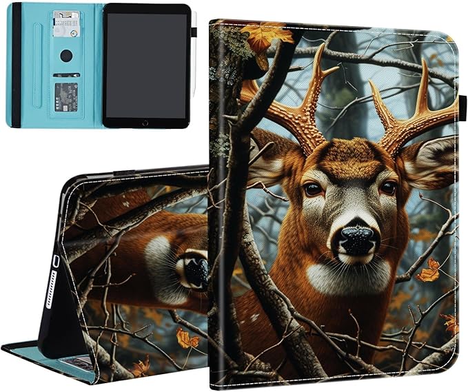 Case for Samsung Galaxy Tab A9 Plus/A9+ 5G 11 Inch 2023 Model (SM-X210/X216/X218),Card Slot PU Leather TPU Case Pen Holder Auto Wake Sleep,Deer in Tree Forest