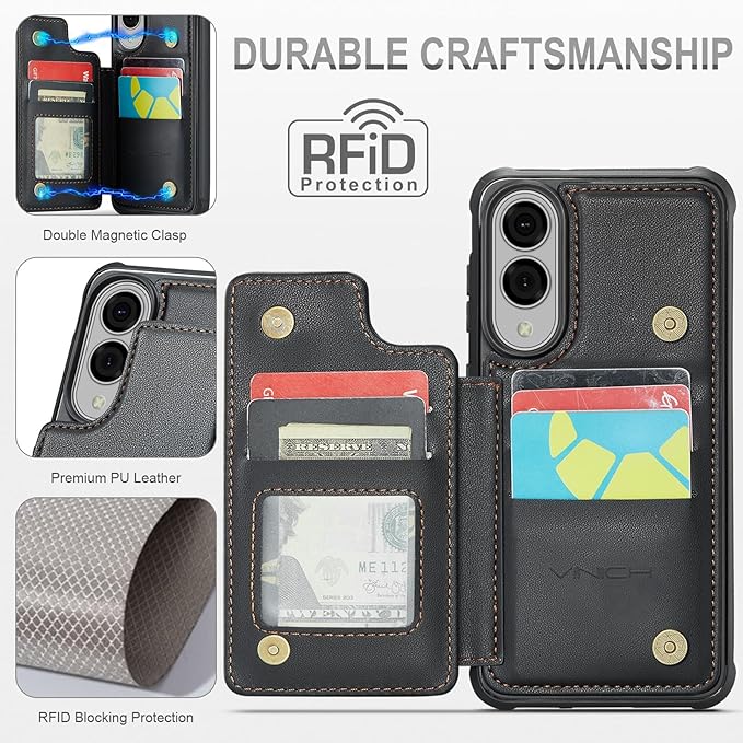 Vinich for Samsung Galaxy S25 Edge Wallet Case with Card Holder, RFID Blocking Credit Slots Kickstand Shockproof Phone Cover for Women Men, Black