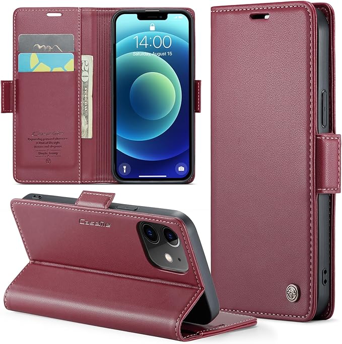 for iPhone 12 Mini Case, Premium PU Leather Wallet Case Flip Cover with [RFID Blocking][Card Holder][Stand Function] Shockproof Protective for iPhone 12 Mini 5.4 inch, Red