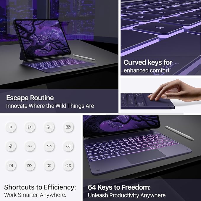 typecase Keyboard Case for iPad Air 13(M3 2025 / M2 2024) and iPad Pro 12.9 (6th, 5th, 4th, 3rd Gen),Magic Keyboard for iPad Pro 12.9,Multi-Touch Trackpad, 11 Colors Backlight,Midnight Amethyst