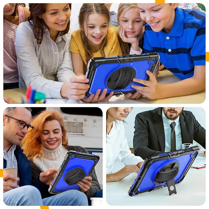 Timecity Case for Samsung Galaxy Tab A9+/ A9 Plus 5G Tablet Case 11'' 2024 SM-X210/X216/X218, Full-Body Protective Case with Screen Protector, 360° Rotating Stand, Hand&Shoulder Strap- Dark Blue