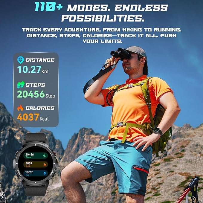 Smart Watch for Men- Bluetooth Call, IP68 Fitness Watch, 24/7 Sleep Monitor, Fitness Step Tracker Watch with 110 Sports Mode, Smartwatch for Android iOS (Black, 1.39)