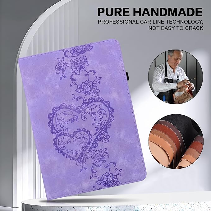 Case for Lenovo Tab Plus 11.5 Inch 2024, Embossed Premium PU Leather Case with Stand/Pencil Holder/Card Slots/Elastic Band for 11.5" Lenovo Tab Plus 2024 Release-Purple