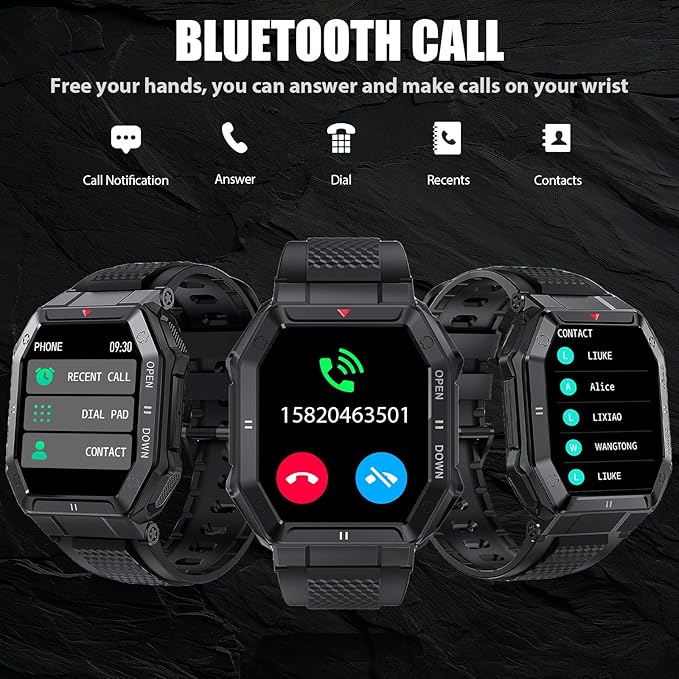 Military Smart Watches for Men (Answer/Make Call) with 1.85" HD Touchscreen, Fitness Tracker with Multiple Sport Modes, Tactical Smartwatch with Whole-Day Heart Rate/Sleep Monitor