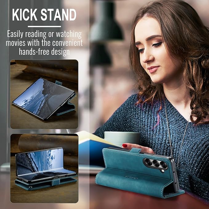 Wallet Case for Samsung Galaxy Z Fold 7 Leather Wallet Flip Cover with Card Holder, Kickstand, Magnetic Closure, RFID Blocking TPU Shockproof Phone Case Compatible with Fold 7, Blue-Green