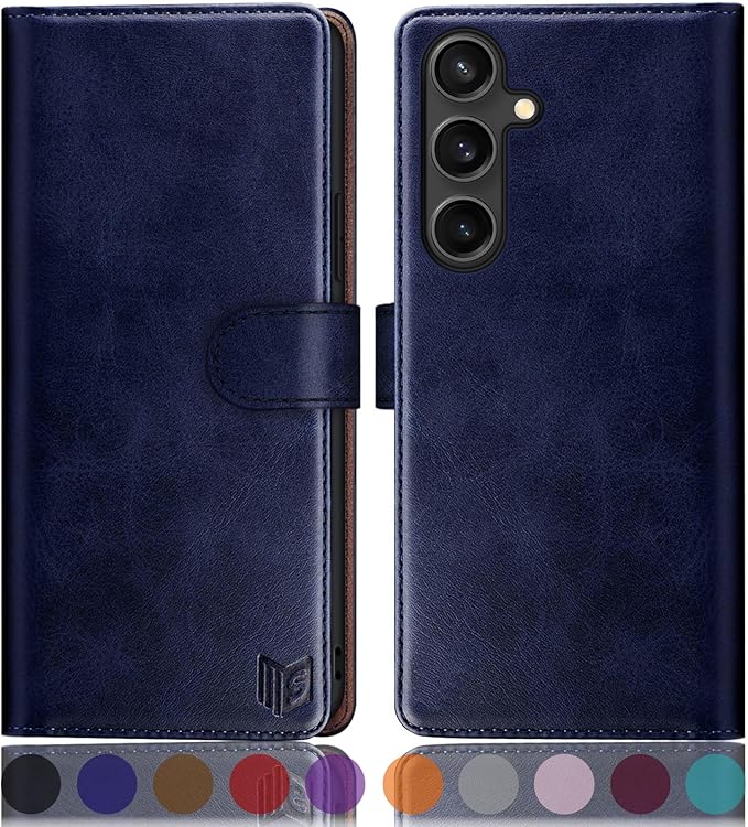 SUANPOT Compatible with Samsung Galaxy S25 Wallet case with RFID Blocking Credit Card Holder,Flip Book PU Leather Protective Cover Women Men for Samsung S25 Phone case Blue