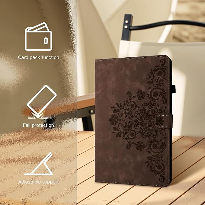 Mantala Funda para for Galaxy Tab A 2019 Case, Soft Touch Faux Leather with Card Slots and Kickstand, Water-Proof Precise Cutouts Compatible with Funda para Samsung Galaxy Tab A 10.1 2019 Brown