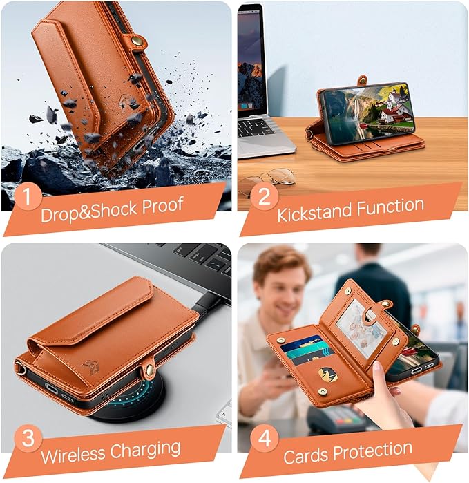 DJBull for Samsung Galaxy S25 Wallet Case with Card Holder, Shoulder and Wristlet Straps, Soft PU Leather, Magnetic Snap, Flip Phone Case for Women Men for Samsung S25 Light Brown