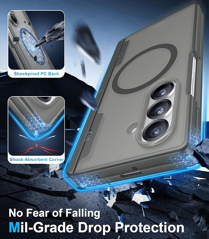 Temdan Magnetic for Samsung Galaxy Z Fold 7 Case,[Compatible with MagSafe][Built-in HD Screen Protector&Invisible Kickstand][Hinge Protection]Translucent Matte Shockproof Phone Case for Z Fold 7,Gray