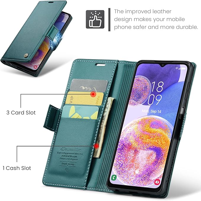 for Samsung Galaxy A23 4G/5G Case, Premium PU Leather Wallet Case Flip Cover with [RFID Blocking][Card Holder][Stand Function] Shockproof Protective for Samsung Galaxy A23, Blue-Green