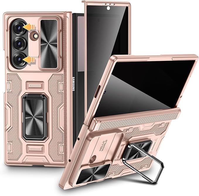 VEGO for Galaxy Z Fold 7 Case with Stand, Built-in Screen Protector [Anti-Peeping] [Hinge & Camera Protection] Rugged Full Cover Military Grade Shockproof Anti-Drop Phone Case for Z Fold 7 -Rose Gold