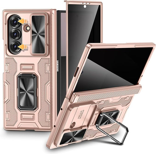 VEGO for Galaxy Z Fold 7 Case with Stand, Built-in Screen Protector [Anti-Peeping] [Hinge & Camera Protection] Rugged Full Cover Military Grade Shockproof Anti-Drop Phone Case for Z Fold 7 -Rose Gold