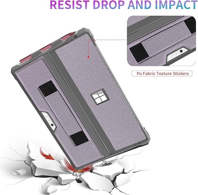 Case for 12.3" Microsoft Surface Pro 7+/7/6/5/4/LTE Protective Rugged Cover Case, with Stylus Pen Holder and Hand Strap, Compatible with Type Cover Keyboard, Light Gray