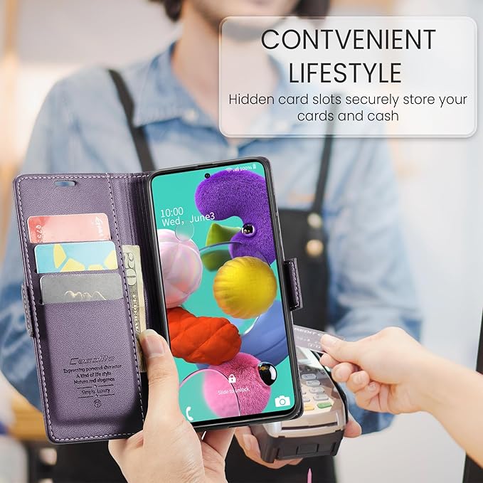 for Samsung Galaxy A51 4G Case, Premium PU Leather Wallet Case Flip Cover with [RFID Blocking][Card Holder][Stand Function] for Samsung Galaxy A51 4G (Non 5G Version), Purple