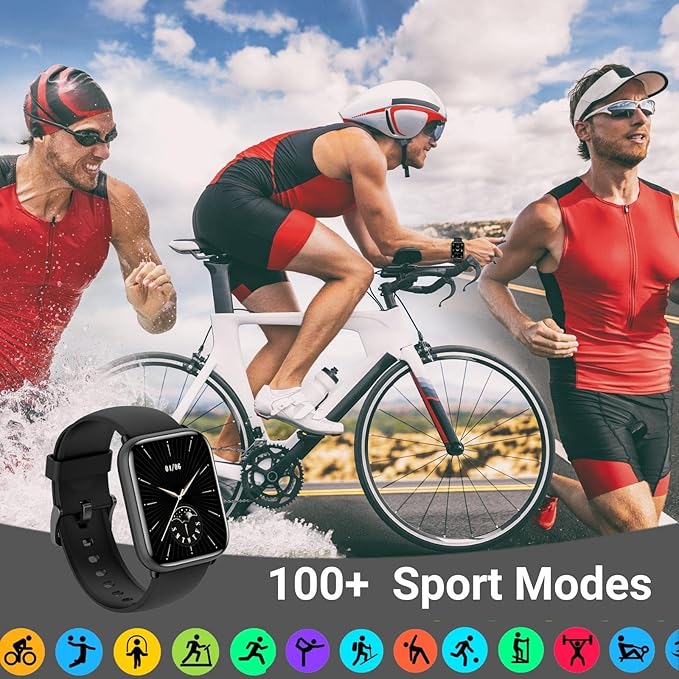 Smart Watch for Men Women, 1.8" Full Touch Screen Fitness Tracker with Heart Rate SpO2 Sleep Monitor, 100+ Sports 5ATM Waterproof Swim Smartwatch for Android iOS Phones (Black, 1.8")