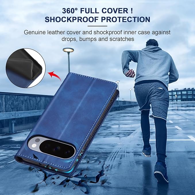 Jasonyu Flip Wallet Case for Google Pixel 10/10 Pro 5G,Leather Magnetic Folio Cover with Card Holder,Kickstand - TPU Shockproof Durable Protective Phone Case,Blue