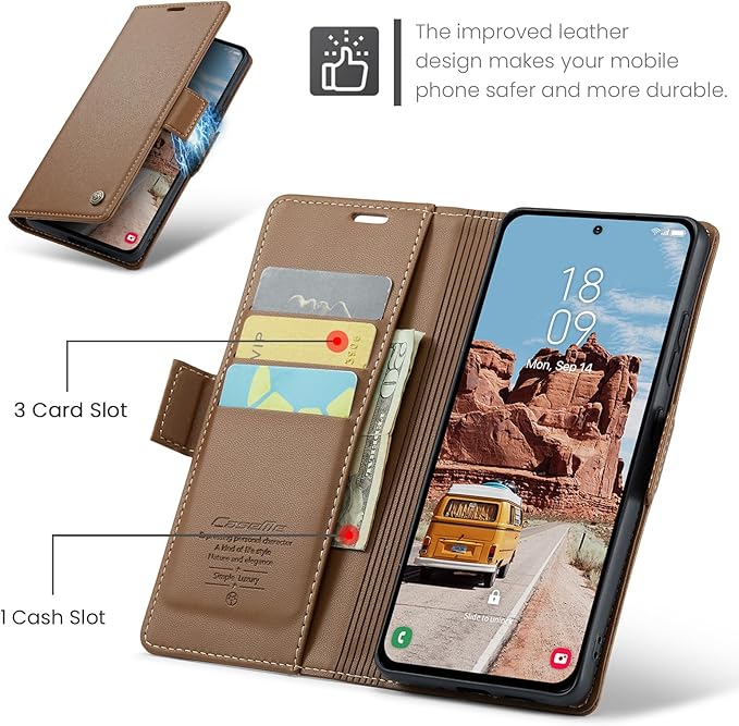 for Samsung Galaxy S25 Plus Case, Premium PU Leather Wallet Case Flip Cover with [RFID Blocking][Card Holder][Stand Function] Shockproof Protective for Samsung Galaxy S25 Plus, Brown