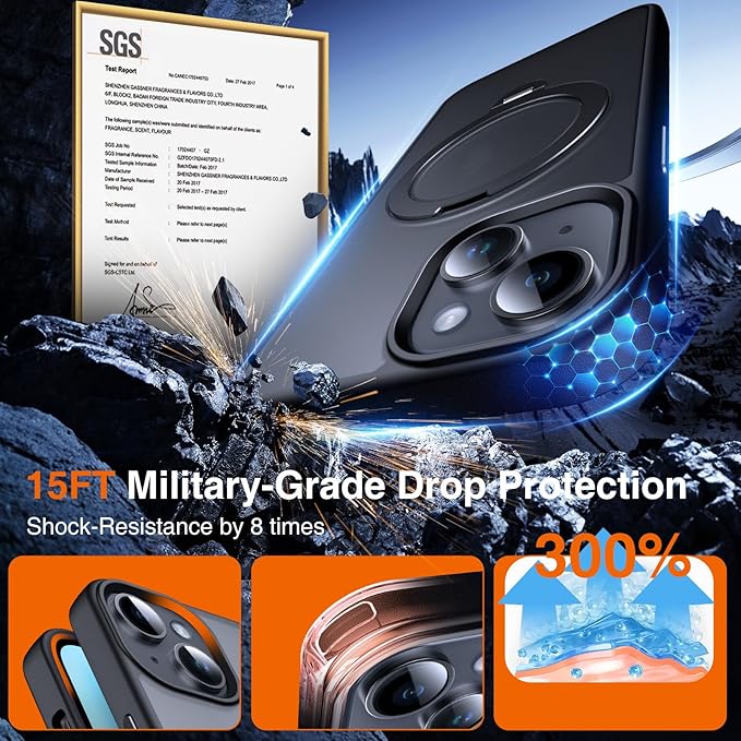 360° O-Ring MagStander for iPhone 13 Case, iPhone 14 Case with Magnetic Stand Ring Holder [Compatible with MagSafe][15FT Military Shockproof] Kickstand iPhone 13/14 Phone Cover Matte Black