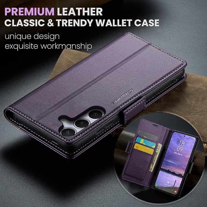 for Samsung Galaxy S25 Plus Case, Premium PU Leather Wallet Case Flip Cover with [RFID Blocking][Card Holder][Stand Function] Shockproof Protective for Samsung Galaxy S25 Plus, Purple