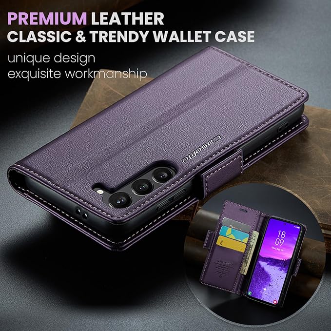AUPAI for Samsung Galaxy S23 Plus Wallet Case with Credit Card Holder, PU Leather RFID Blocking Folio Flip Kickstand Magnetic Clasp Protective Phone Cover for Women Men Purple