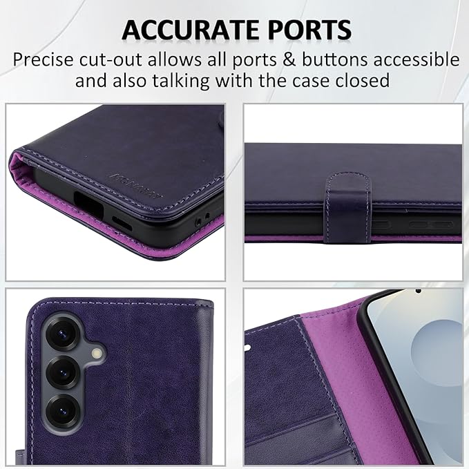 MONASAY Wallet Case Fit for Samsung Galaxy S25 5G, [Lens & Glass Screen Protector Included] [RFID Blocking] Flip Folio Leather Cell Phone Cover with Credit Card Holder, 6.2 inch, Purple