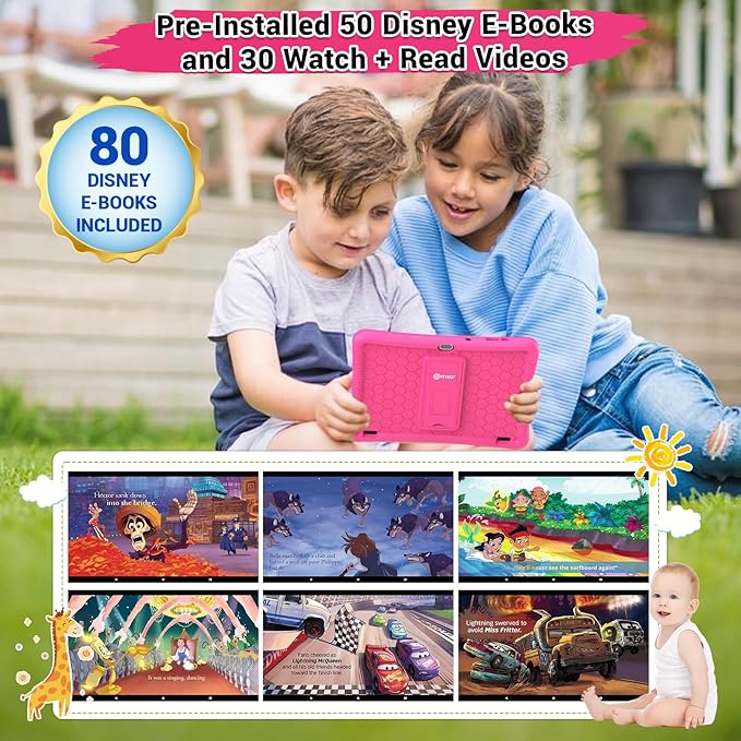 Contixo 10-Inch Kids Tablet - Ages 3-12, 80 Disney eBooks ($350 Value), 32GB Storage, Android, Parental Controls, Silicone Case w/Kickstand, STEM Learning Tablet for Older Kids - Pink
